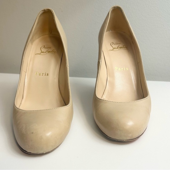 Authentic Christian Louboutin Leather Stacked Wood Wedge Heel Pumps - Picture 5 of 12